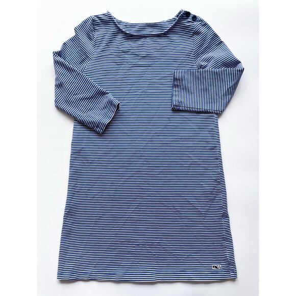Girls Vineyard Vines Long Sleeve Blue and White Striped Dress Size 7/8 - Picture 1 of 5